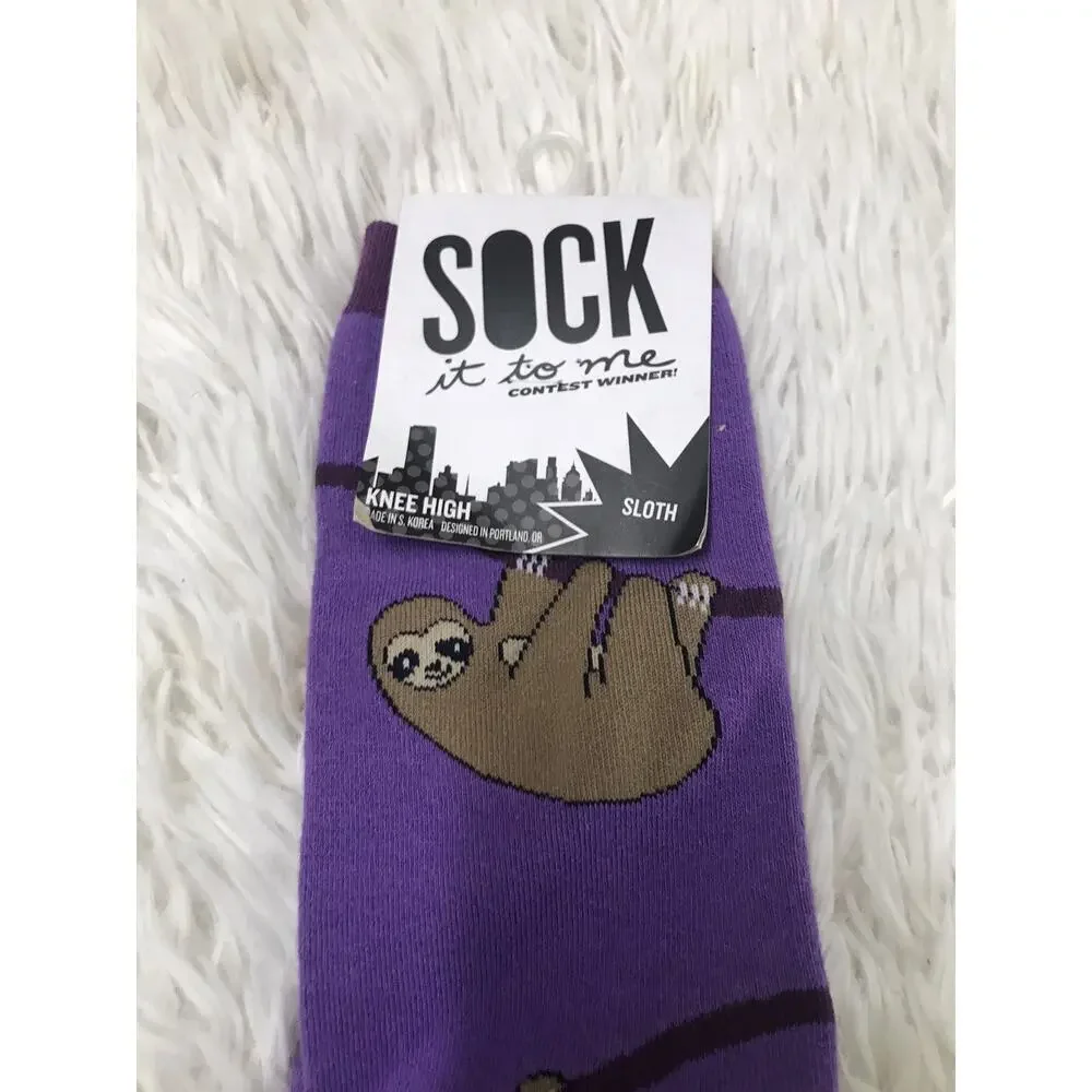 NWT SOCK IT TO ME SLOTH KNEE HIGH SOCKS DERBY STYLISH PURPLE CUTE SLOW WAVE